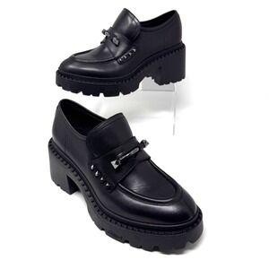ASH Nelson Jack S Chunky Platform Loafers Black Leather Studded Lug Sole 6.5